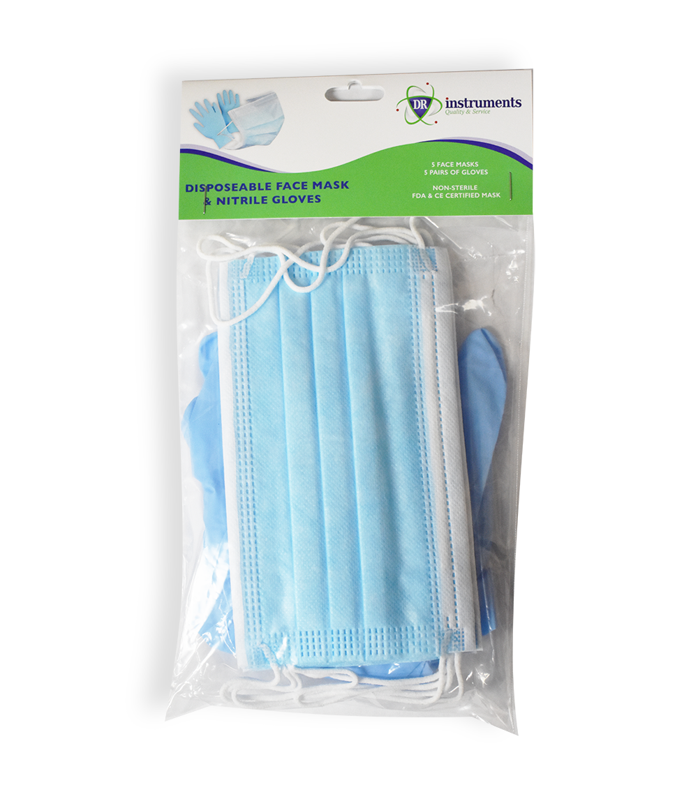Safety Pack 5 face mask, 5 pairs of Nitrile Gloves, XL